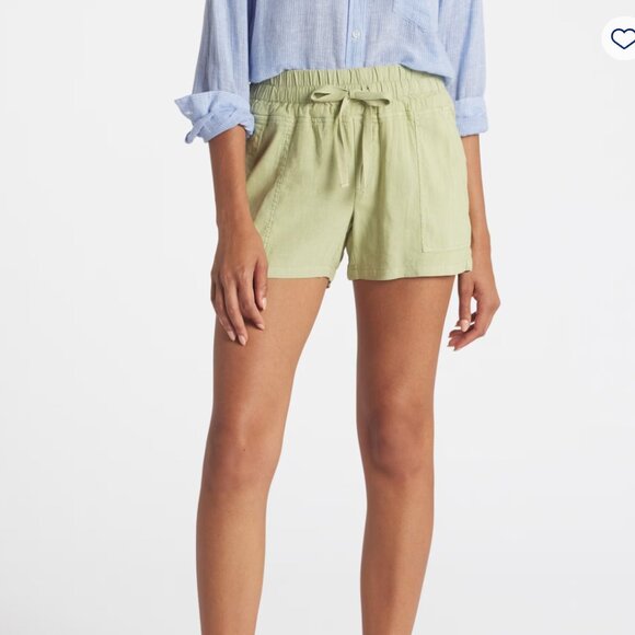 Kut from the Kloth Light Olive Green Christina Smocked Band Linen Shorts - Picture 2 of 6